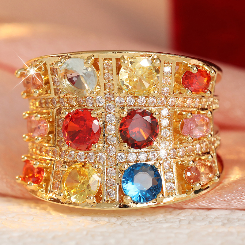 Women's Vintage Grid Synthetic Zirconia Ring, Summer Essentials